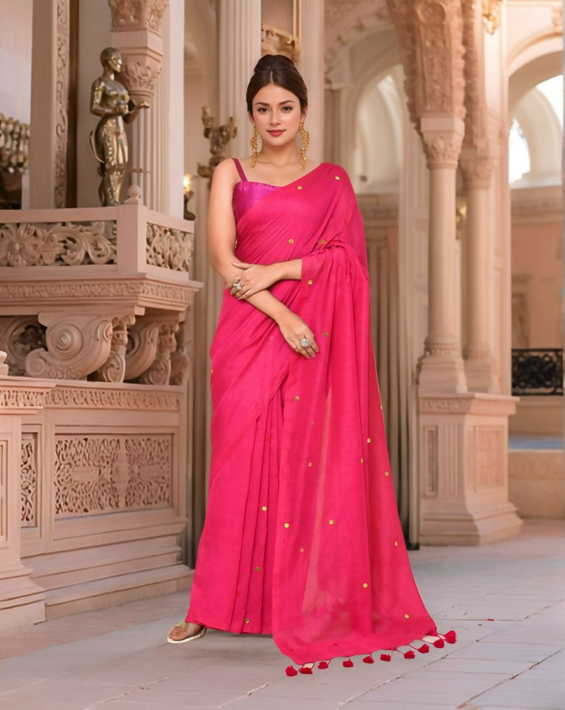 Joban Fashion Women Magenta Pink Trendy Cotton Saree