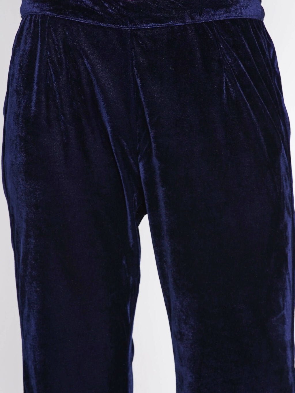 Women Republic Navy Blue Velvet Embroidered Kurta With Bellbottom Pants