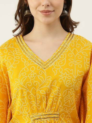 FIORRA Women's Printed Pure Cotton Kaftan Kurta - Yellow