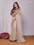 Brown Net Embroidered Saree With Stitched Blouse - Nimaya Kaksha