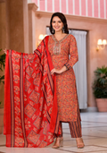 Juniper Women's Red Cotton Ethnic Motif Printed Kurta Set With Sequins & Thread Work