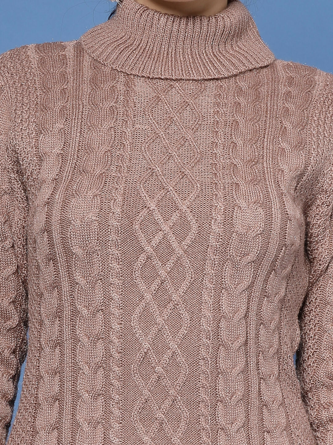 Women Camel Brown Acrylic Self Design Winter Dress - Wool Trees