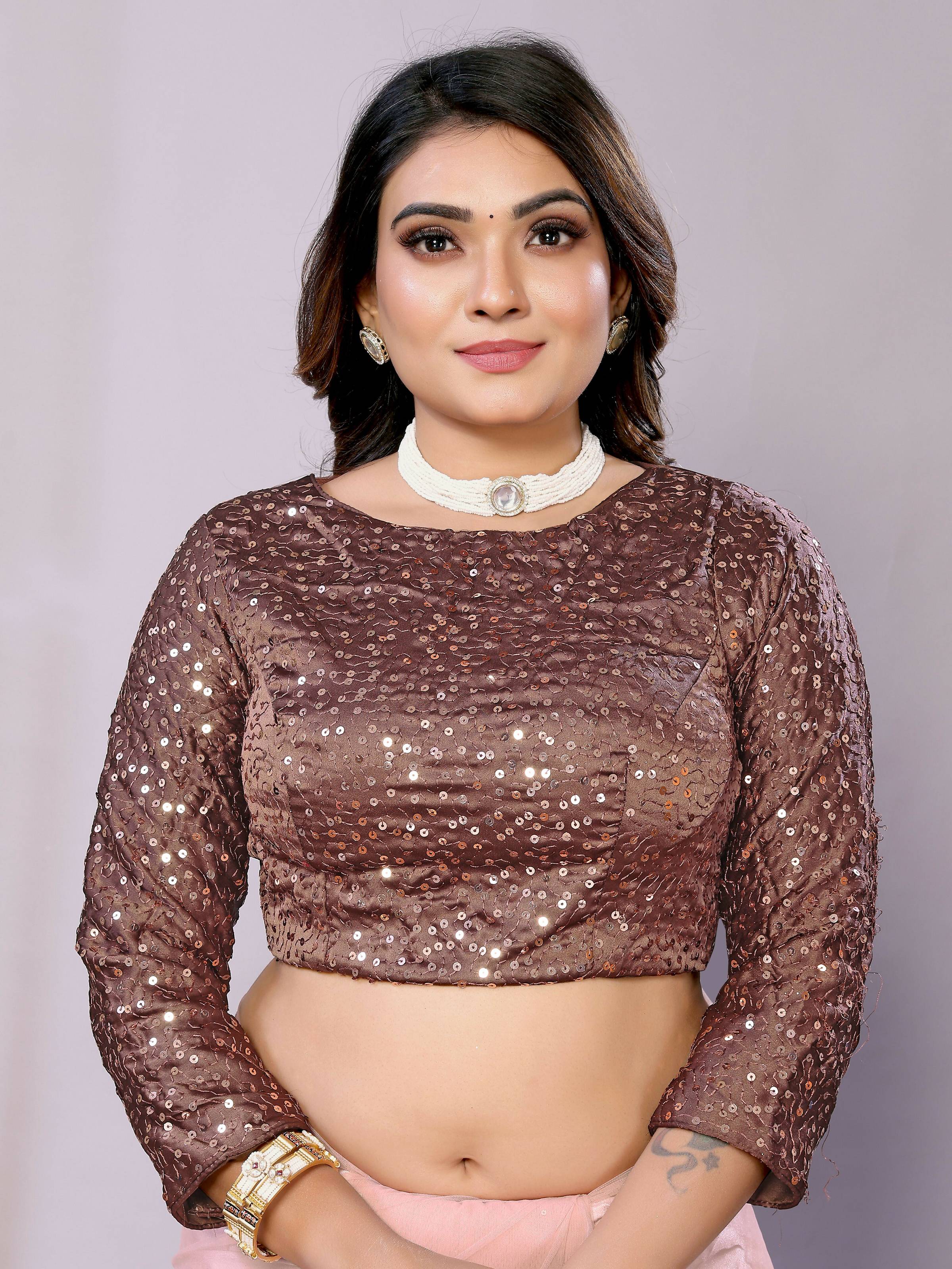 Brown Net Embroidered Saree With Stitched Blouse - Nimaya Kaksha