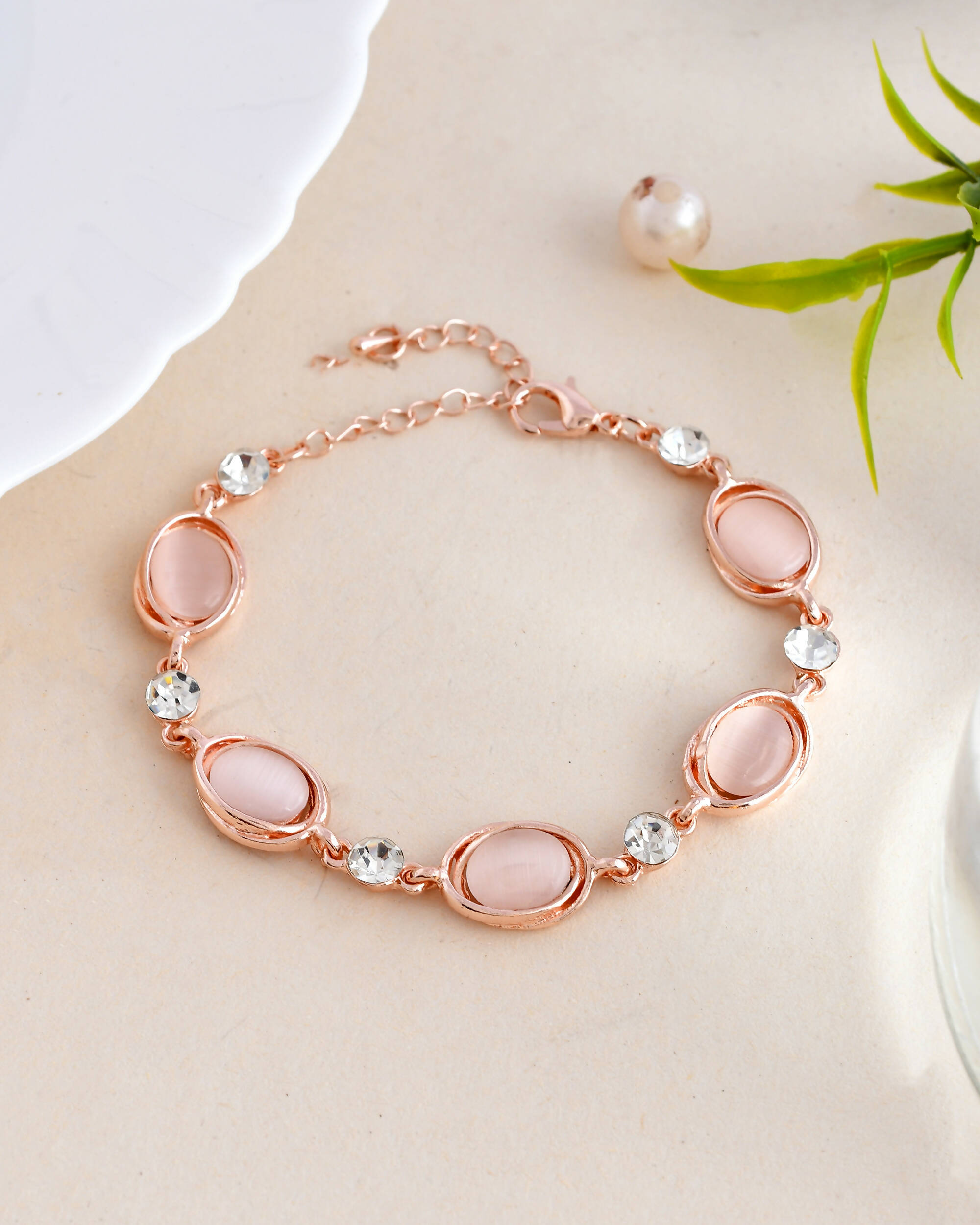 VOJ Stainless Steel Pearl Gold-Polished Bracelet