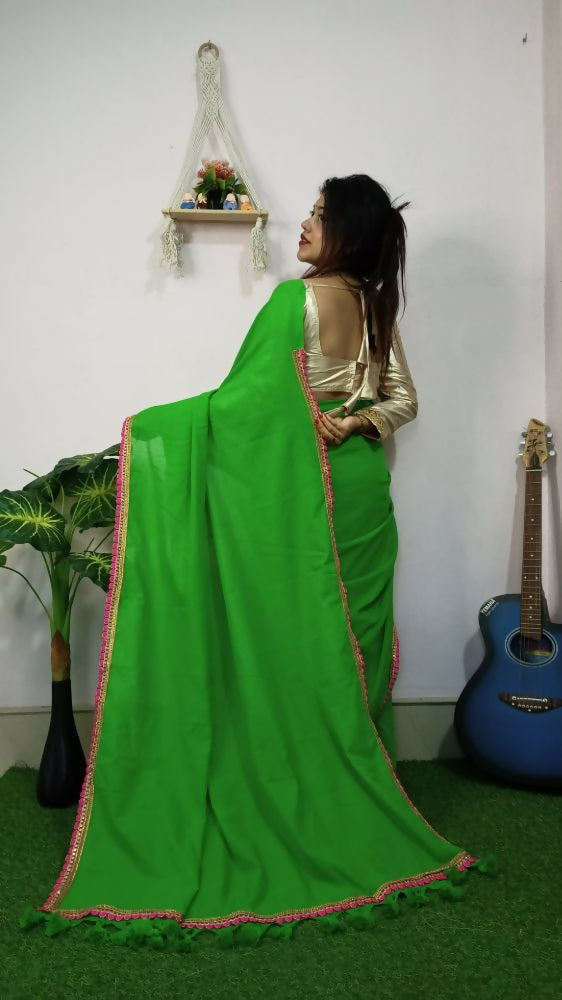 Exclusive Collection Beautiful Khadi Cotton Handloom Saree With Beautiful Zari Border - Parrot Green