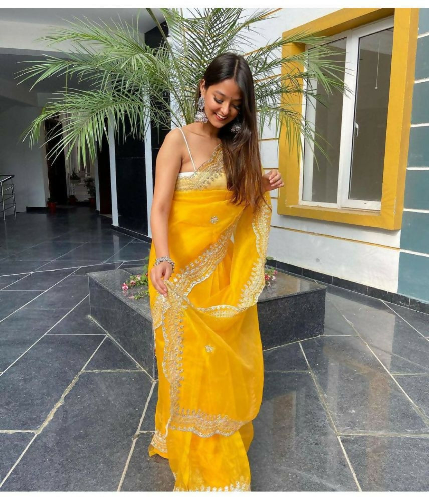 Vamsee Shirovastra Yellow Organza Saree