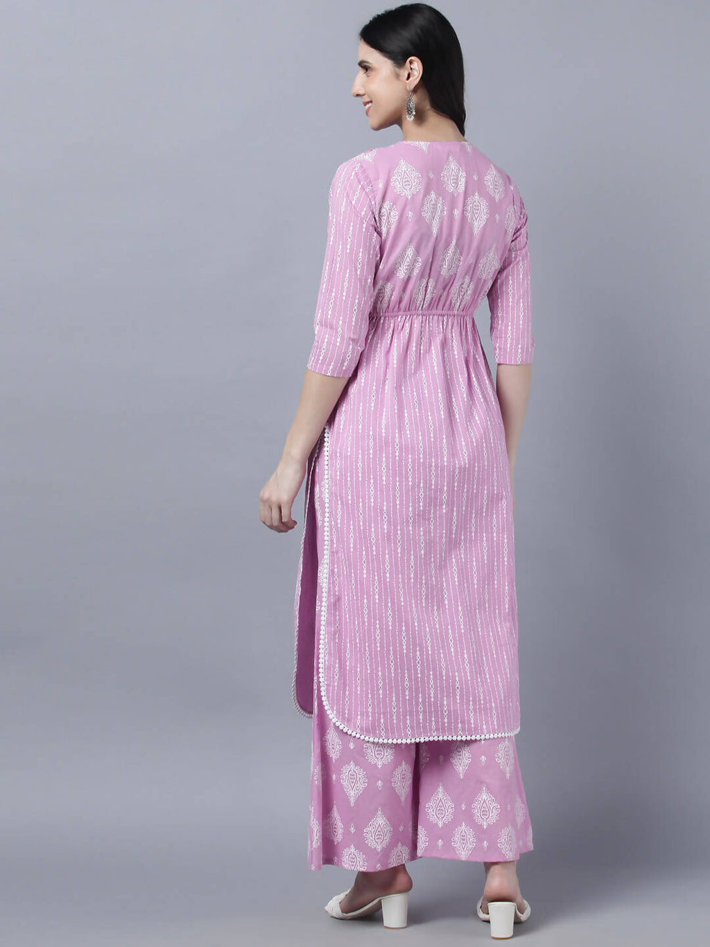 Myshka Stylish Pink 3/4 Sleeve Women's Kurta Palazzo Set