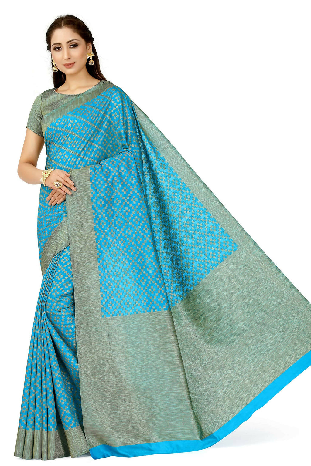 Mimosa Women's Patola Art Silk Turquoise Blue Saree