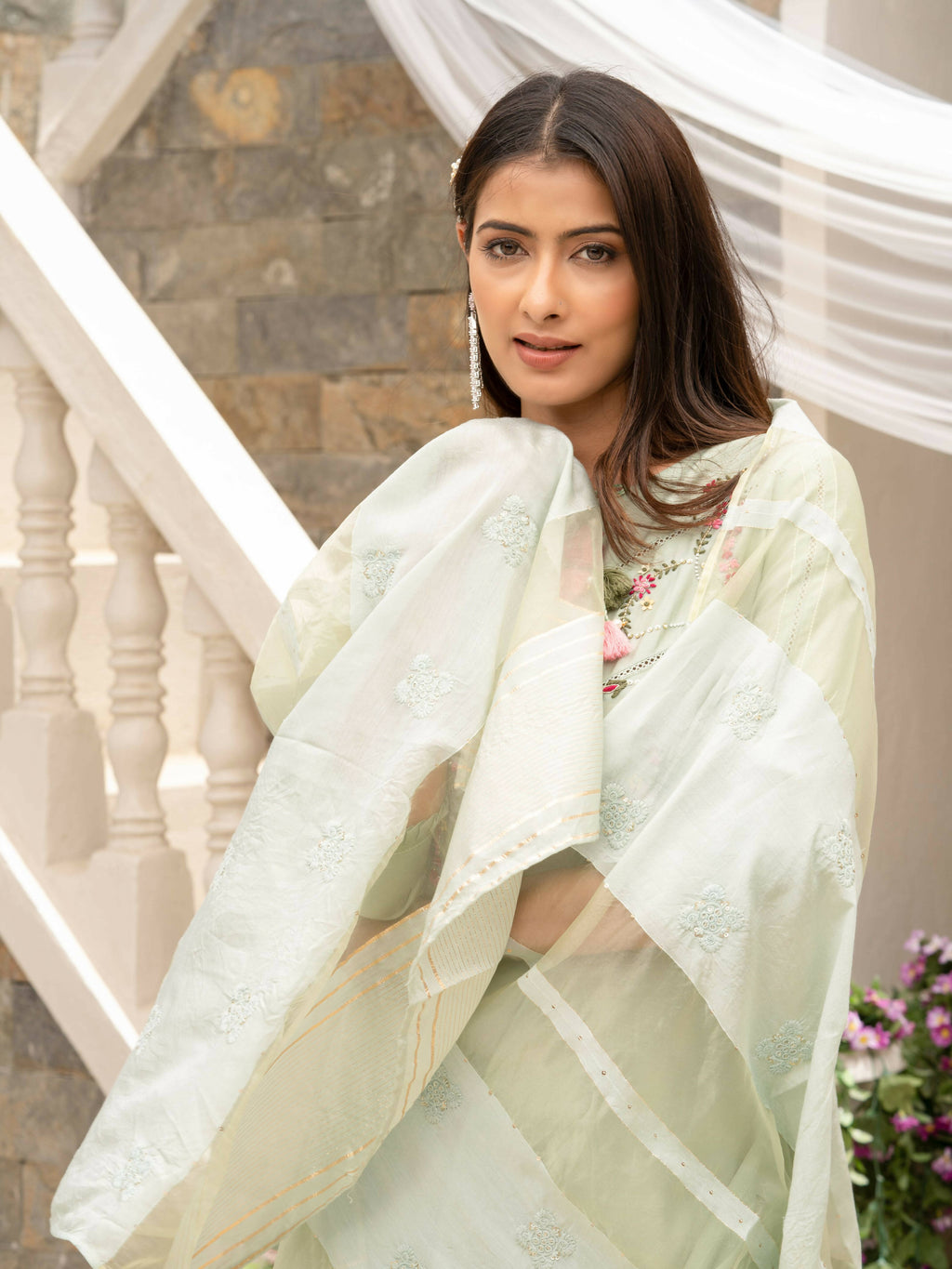 Pista Roman Silk Plain Kurta with Pant & Dupatta - Disha