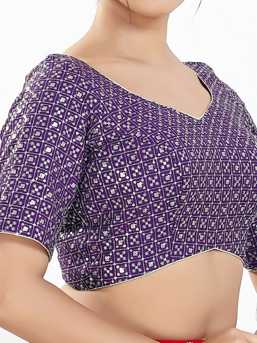 Joban Fashion Brinjal Silk Padded Blouse With Sweetheart Neck Elbow Sleeves
