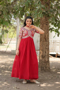 Vastranavya Faux Blooming with Embroidery Zari Sequins-work Gown - Red