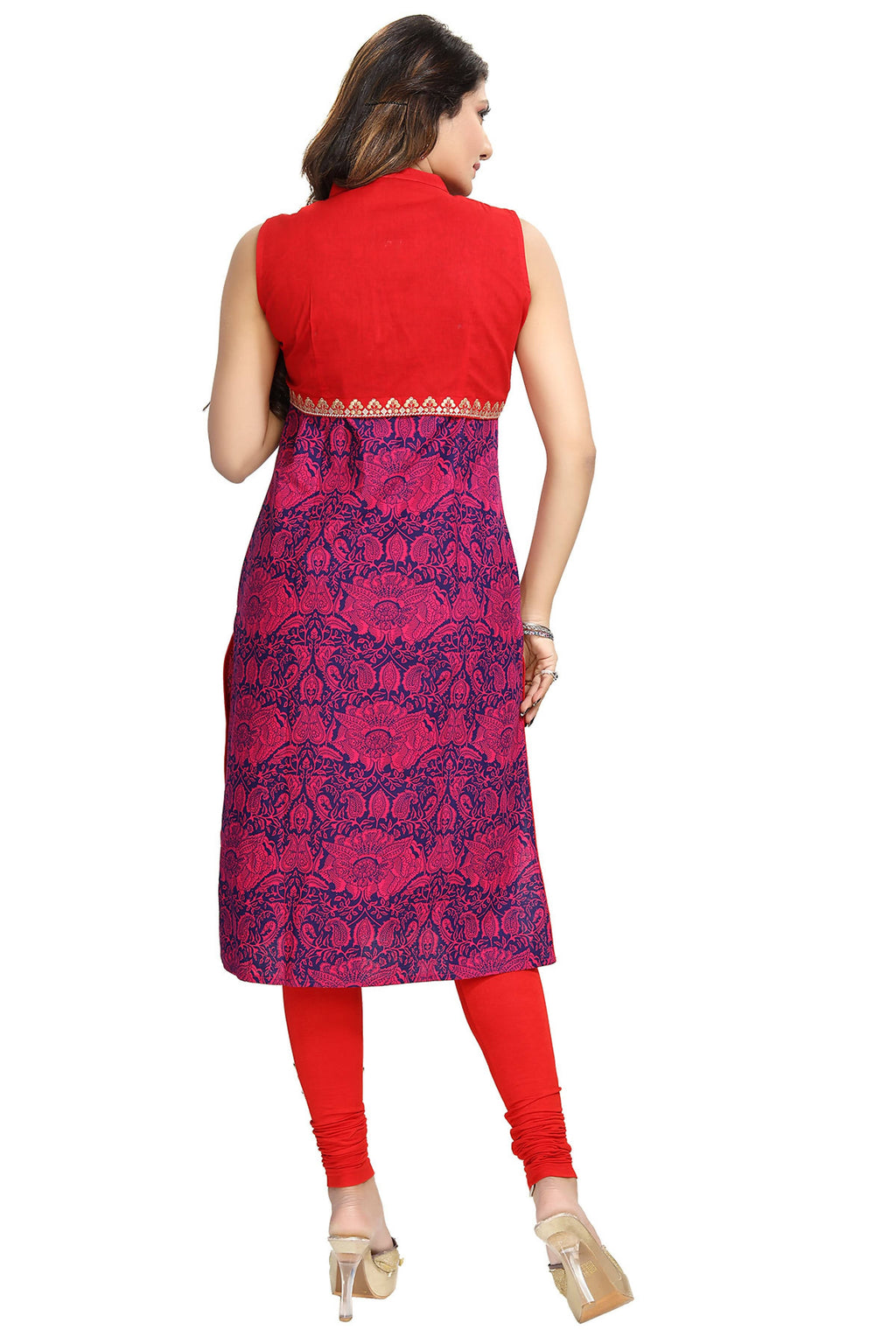 Snehal Creations Pure Purple Jacket Style Printed Sleeveless Kurti For Daily Wear
