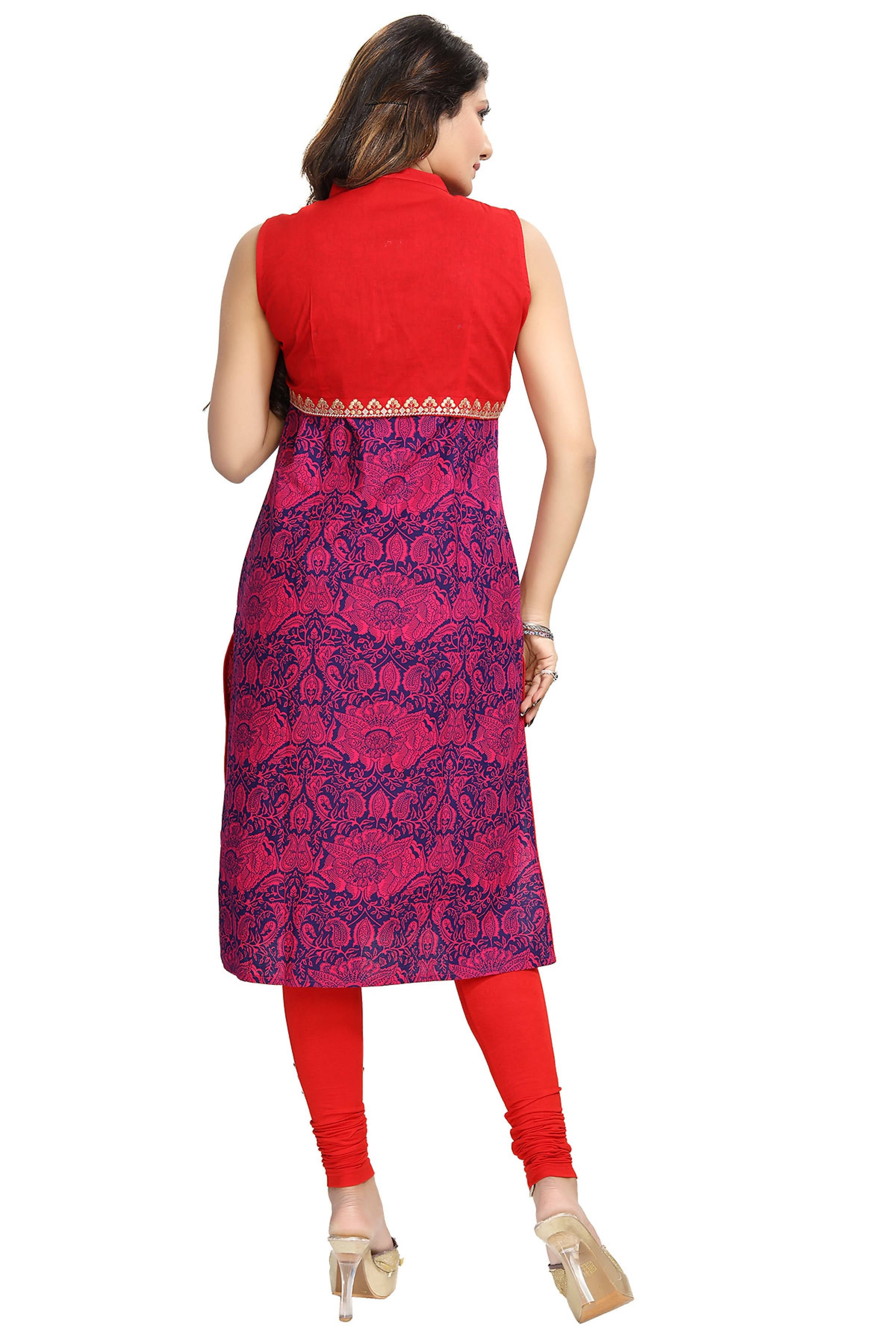 Snehal Creations Pure Purple Jacket Style Printed Sleeveless Kurti For Daily Wear