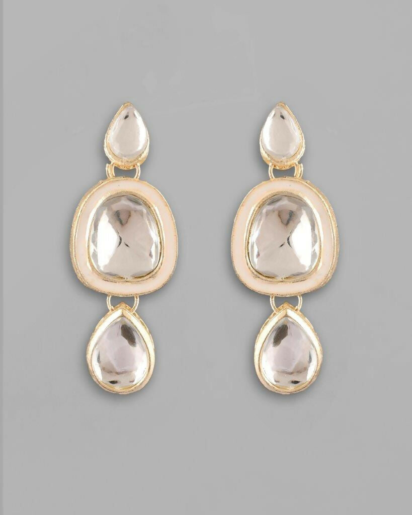 VOJ Kundan Studded Silver Plated White Color Jewellery Set with MaangTikka