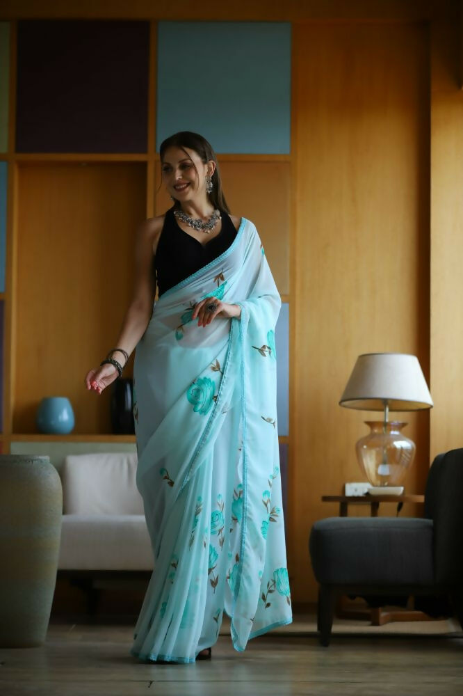 Vamsee Laxmi Blue Georgette Saree