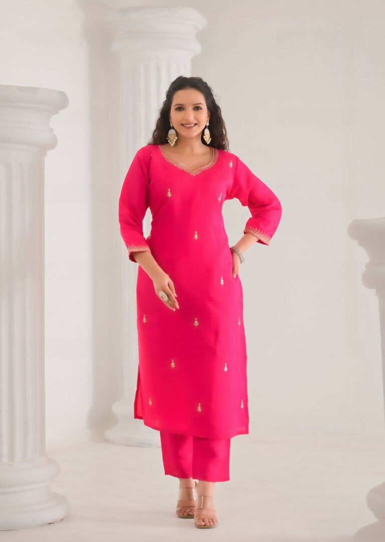 Ethnic Festive Wear Viscose Chanderi Pink Stitched Suit With Dupatta - Tanisha