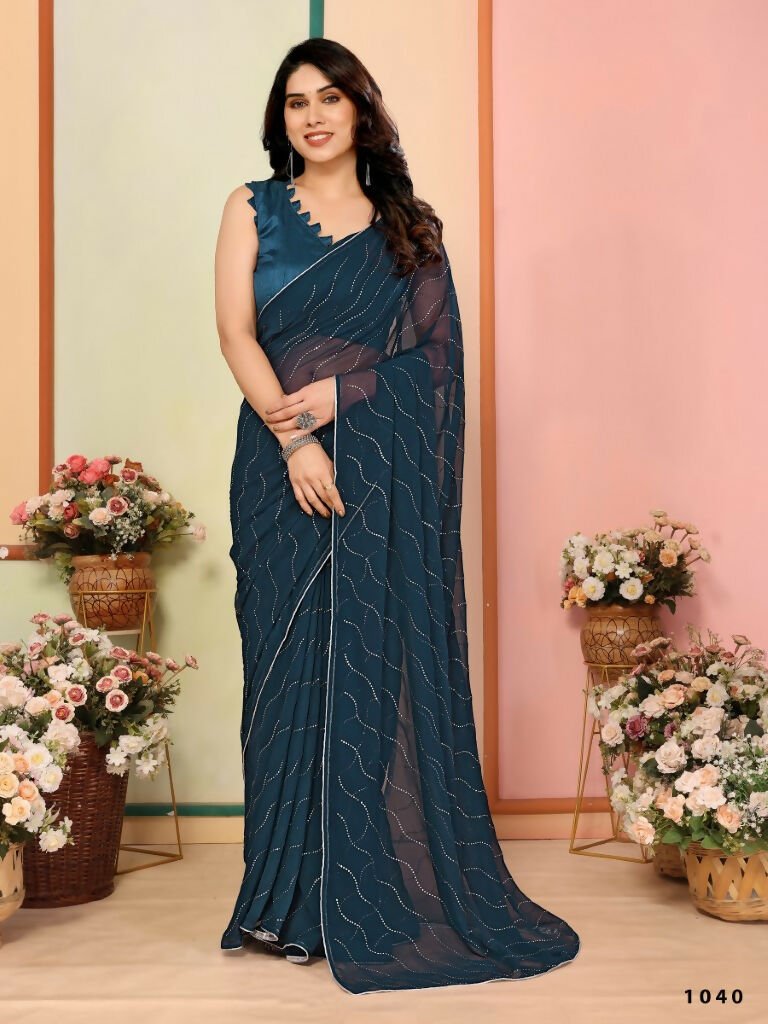 Aafreen Partywear Designer Bottle Green Georgette Fancy Saree
