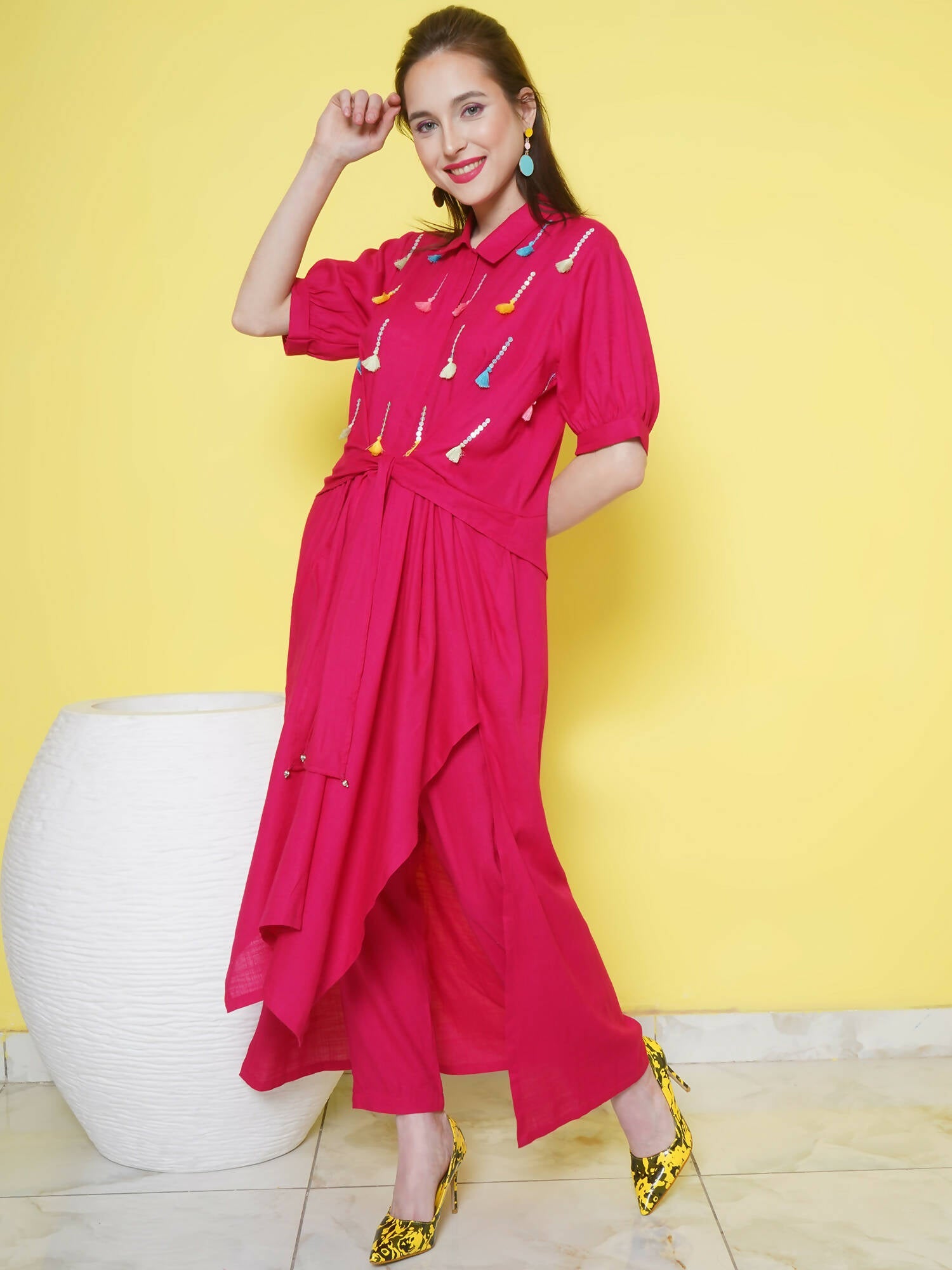 Women Republic Pink Rayon Indoester Set