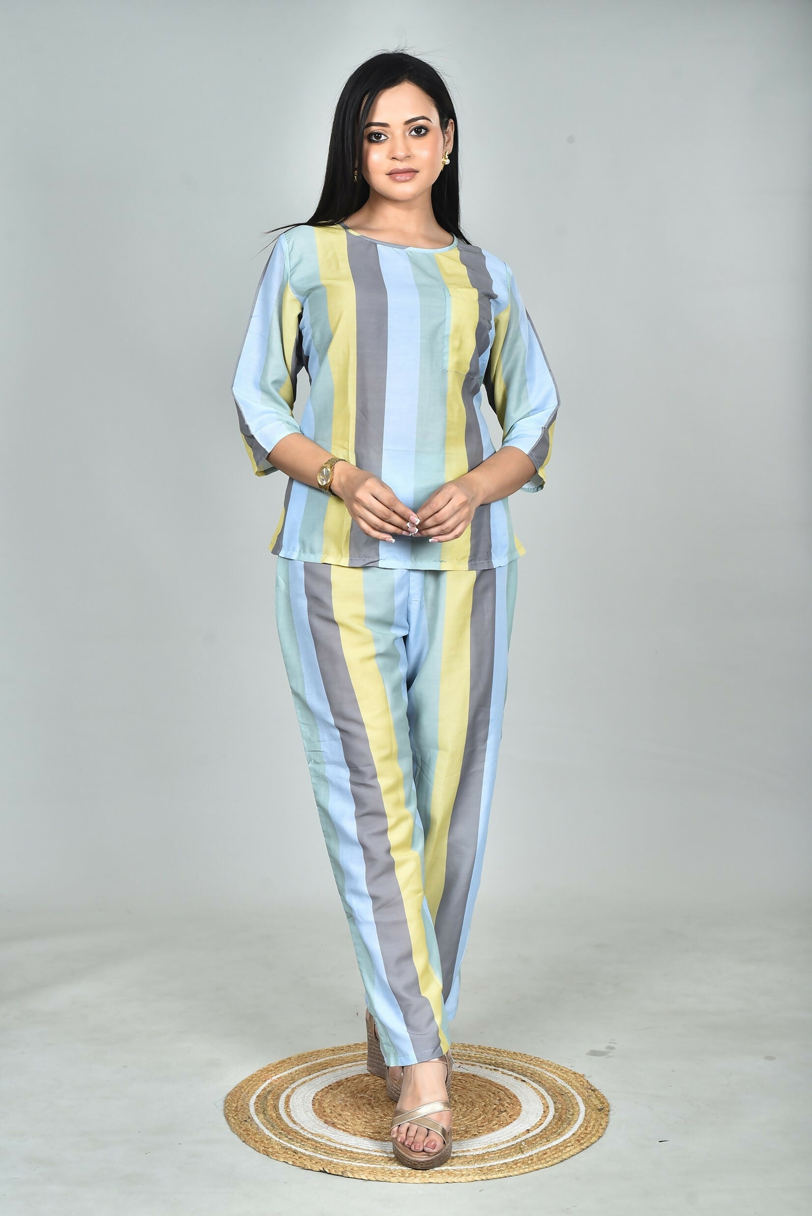 Morchari Digital Print Semi Muslin Co-Ord Set Top & Trouser-Multicolor