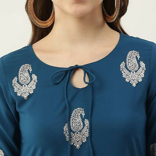 FIORRA Women's Blue Poly Crepe Flared Kurta