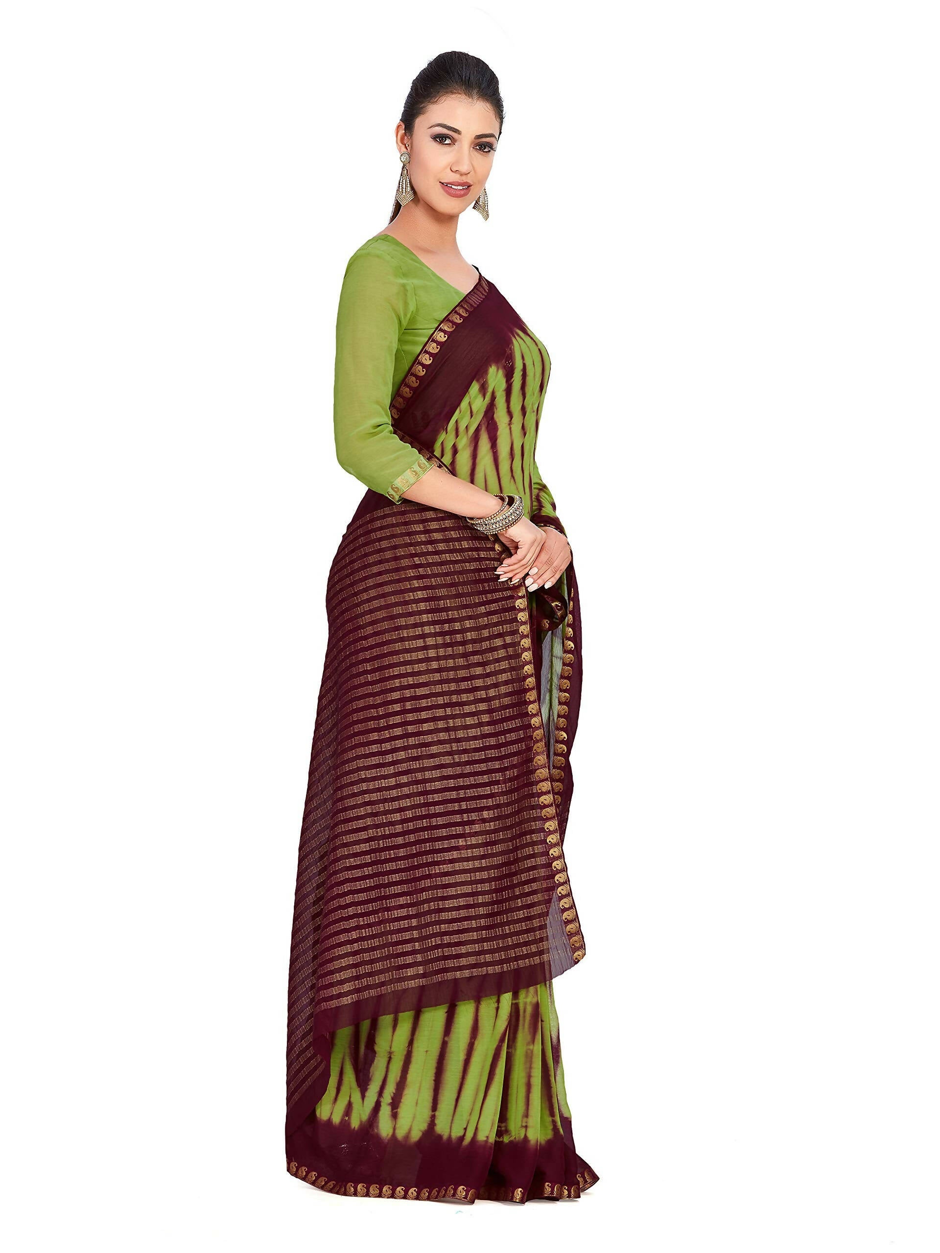 Mimosa Women's Green Chiffon Banarasi Silk Saree
