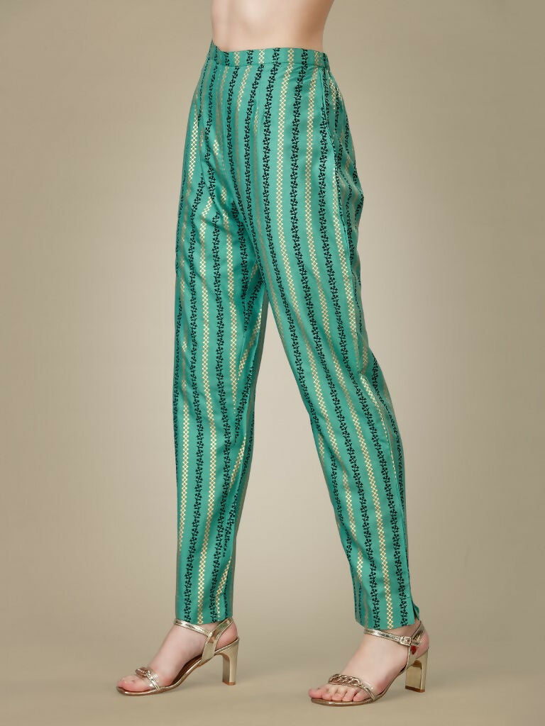 Jyoti Fashion Women's Pista Green Rayon Embroidered Kurta Pant Set