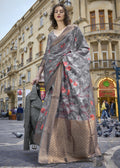 Lovely Dark Grey Polly Brasso Designer Saree - Emponline