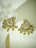 Nuyug 22K Gold-Plated Kundan Stone Studded & Pearl Drop Beaded Crescent Shaped Chandbalis