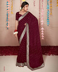 Wine Georgette Foil Printed Saree With Unstitched Blouse Piece - Nitya