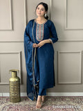 Blue Viscose Chanderi Stitched Suit With Dupatta - Tanisha