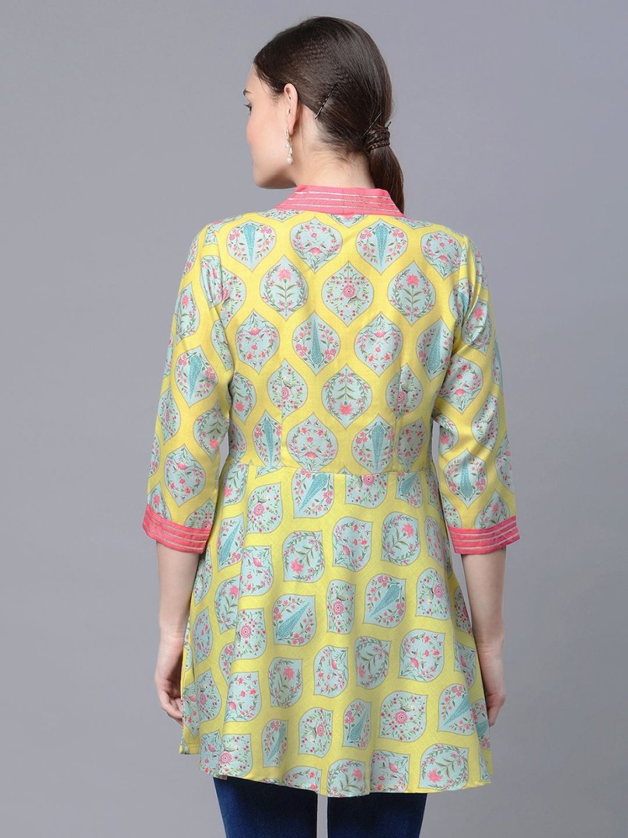 Ahalyaa Women Cotton Blend Lemon Yellow Digital Printed Tunic