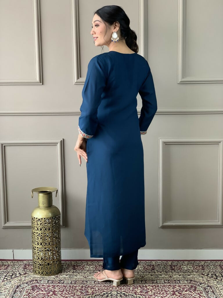 Blue Viscose Chanderi Stitched Suit With Dupatta - Tanisha