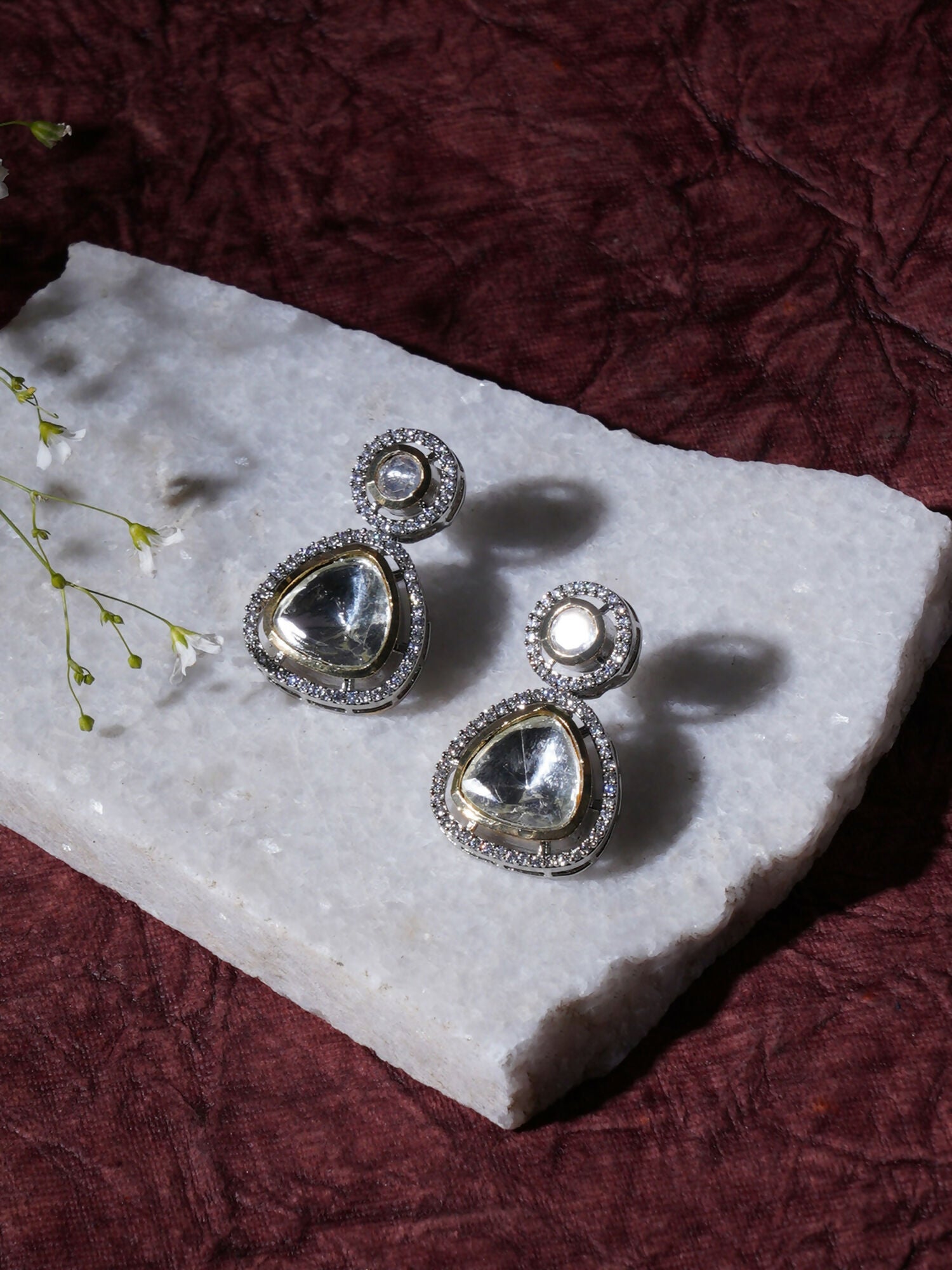 Kundan Earrings (silver) - Ruby Raang
