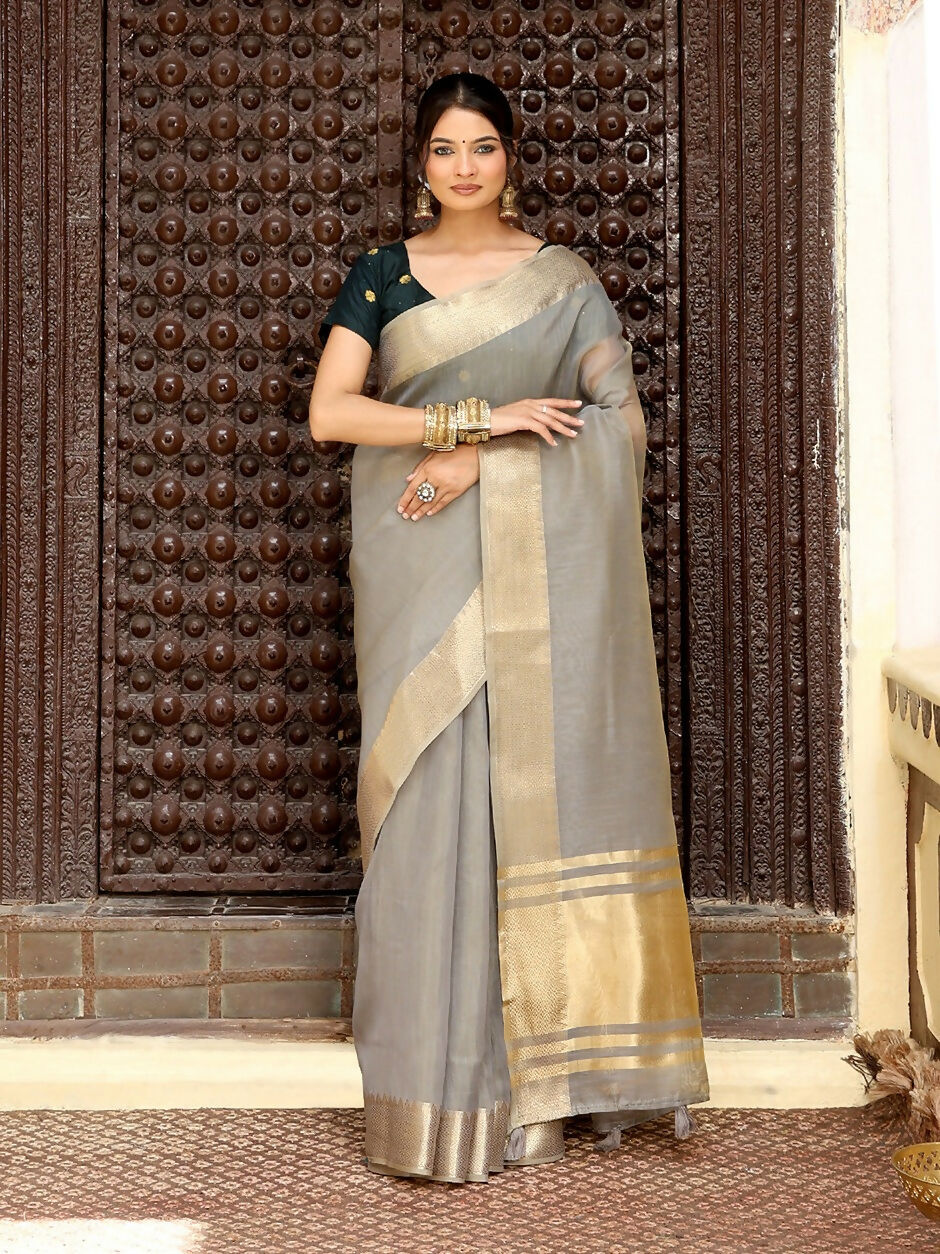 Shree Shyam Fashion Grey Cotton Saree