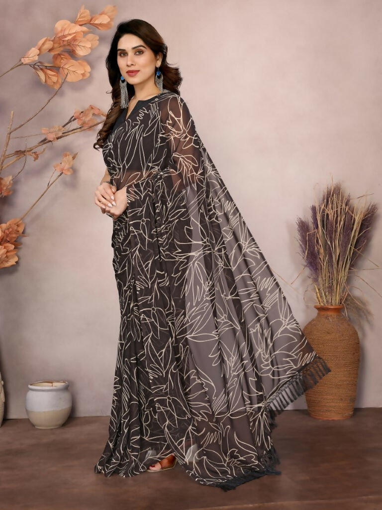 Partywear Designer Georgette Brown Fancy Saree - Durga
