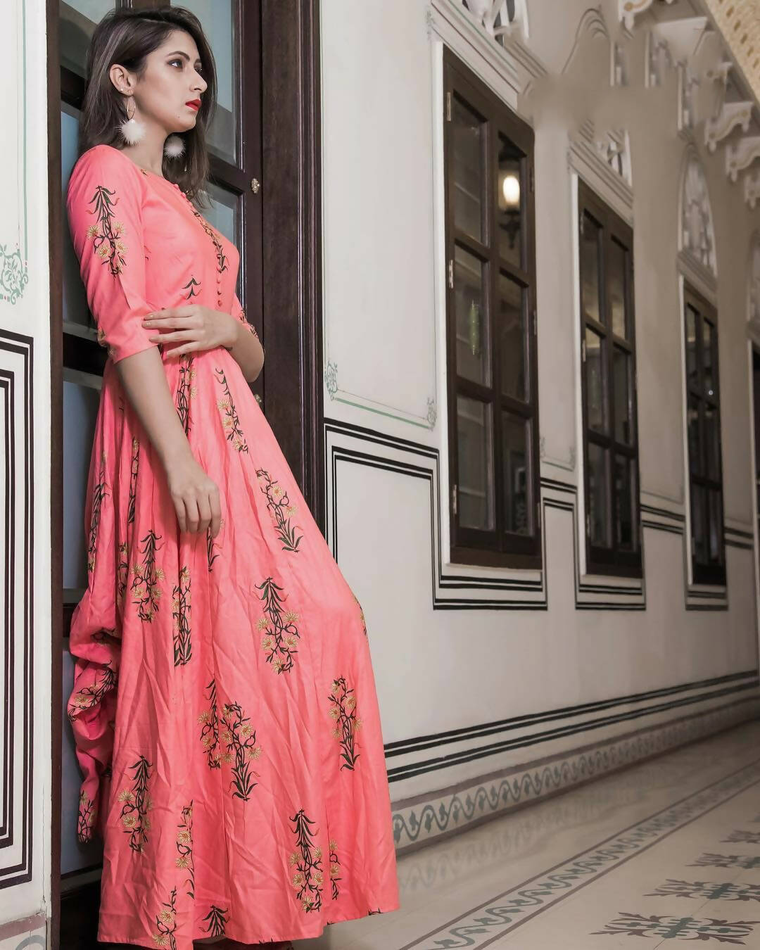 All Season Designer Pink Pure Maslin Gown - Anbazaar