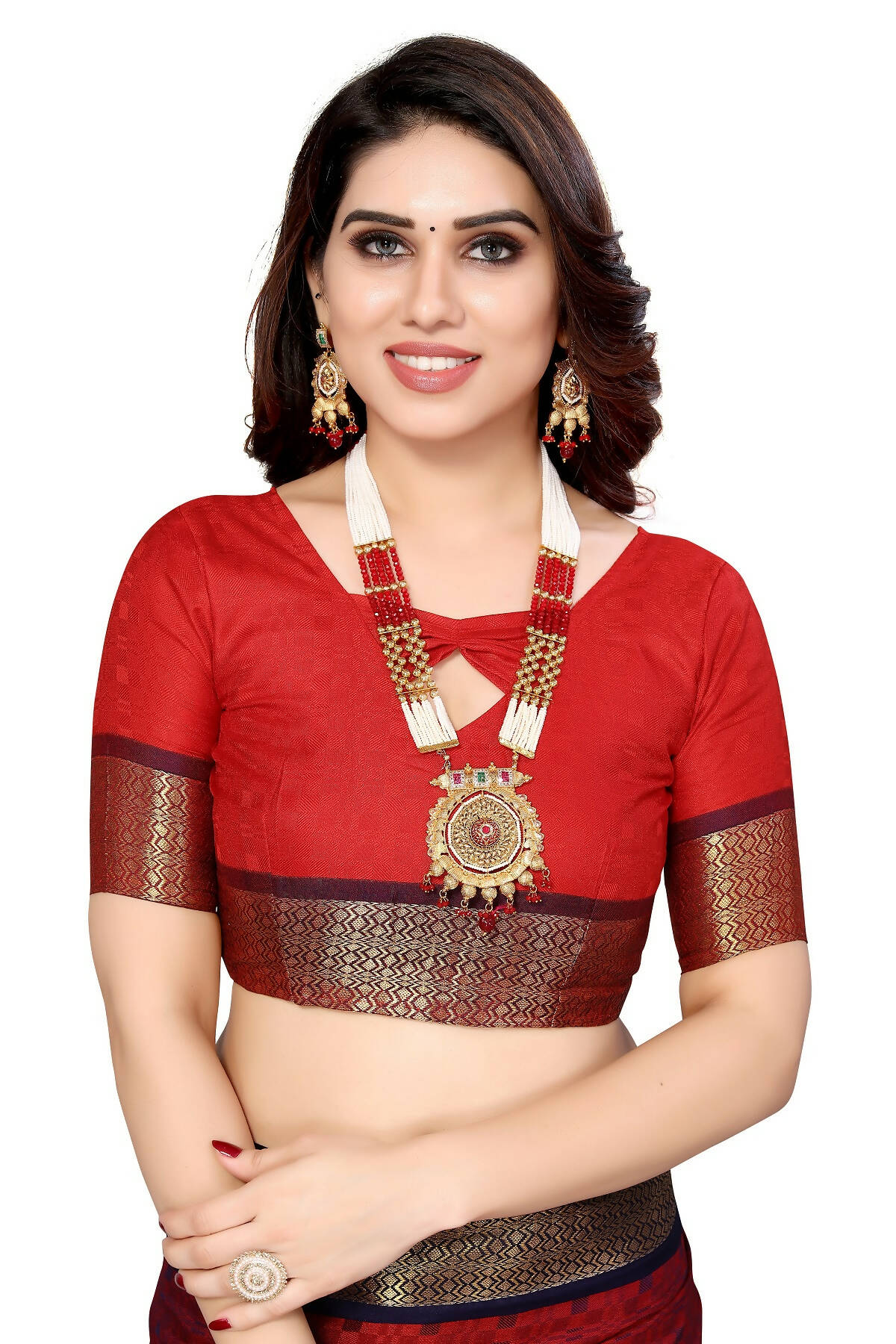 Vamika Weaving Maroon Cotton Silk Saree