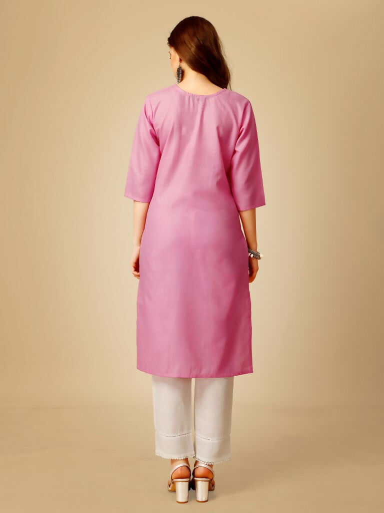 Jyoti Fashion Women's Pink Cotton Blend Embroidered Kurta Pant Set