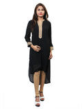 Women's Black Kurti With Zari Placket, Up Down Look - G & A Apparels
