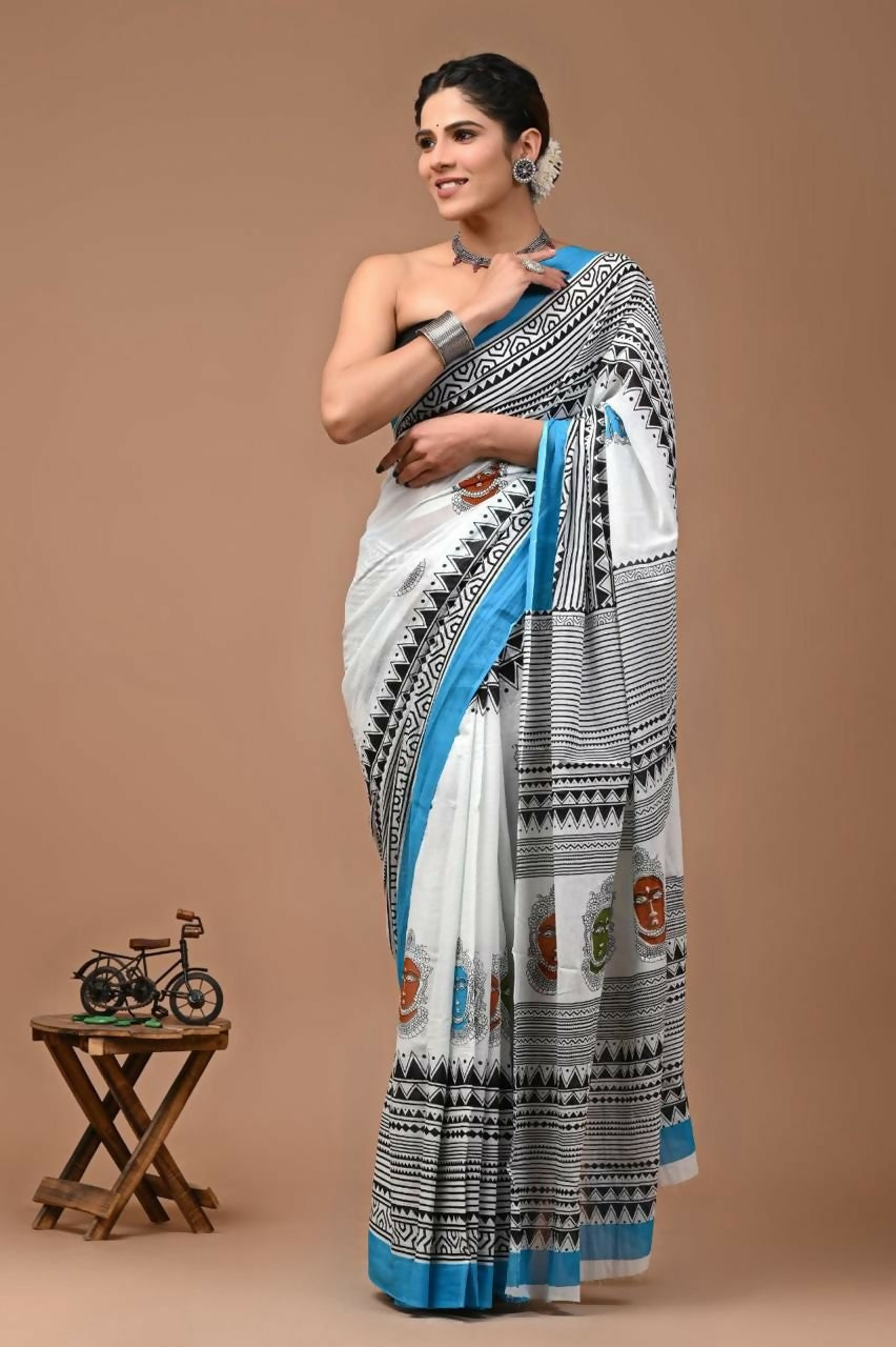 Exclusive Collection Black White Beautiful Mulmul Cotton Saree