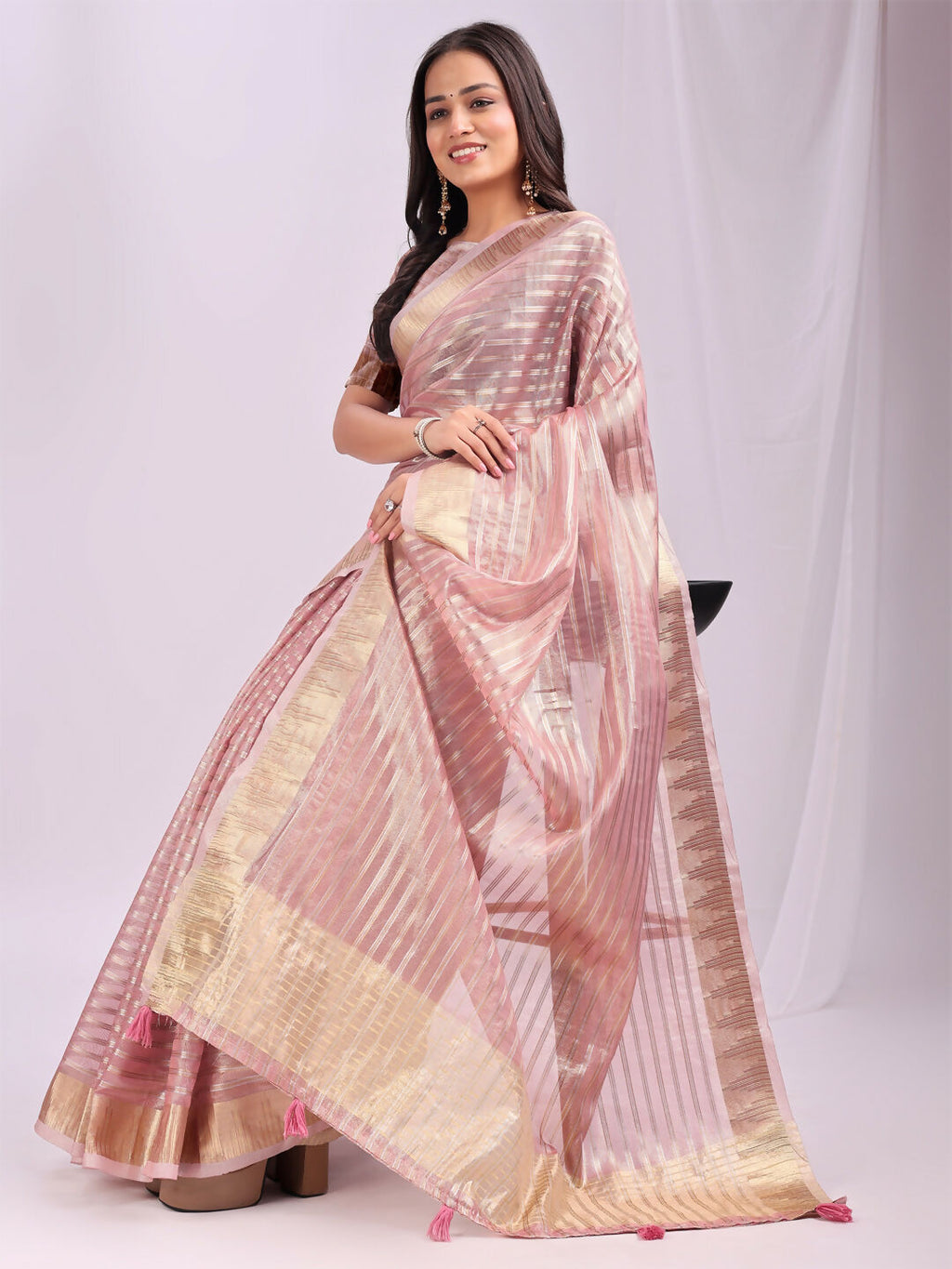Shree Shyam Fashion Organza Pink Saree