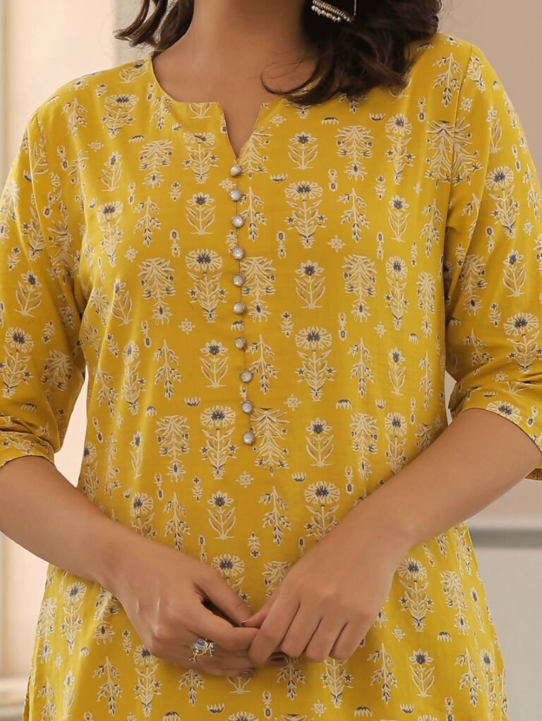 Aramya A-line Soft Cotton Butti Print Women's Kurta - Yellow
