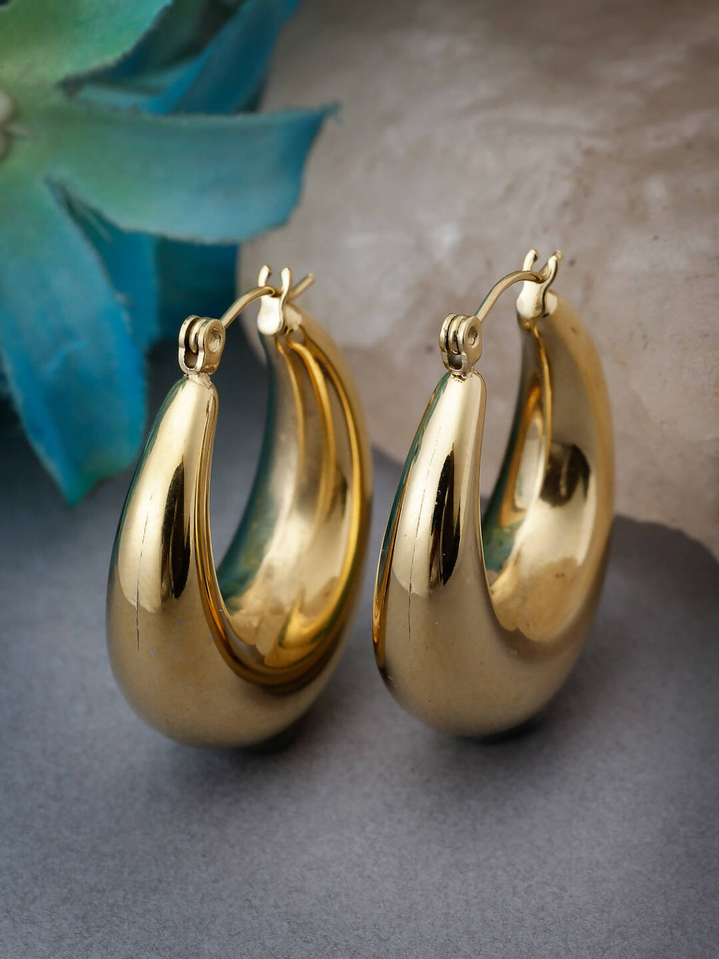 NVR Women Gold Circular Hoop Earrings