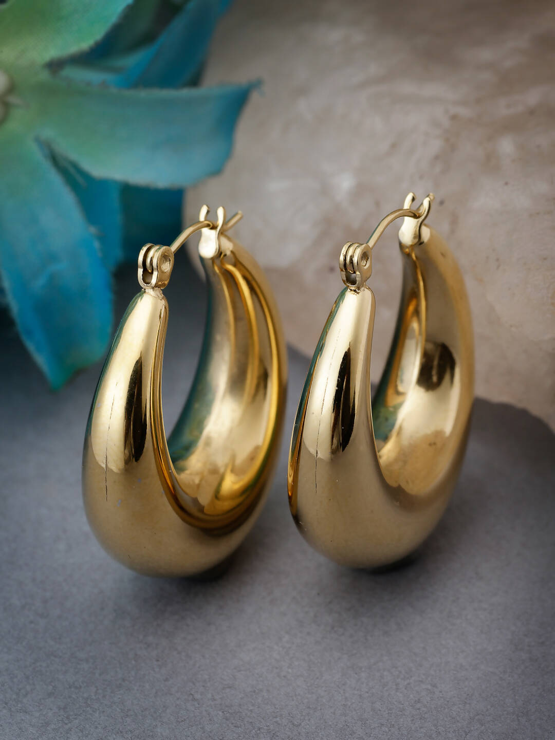 NVR Women Gold Circular Hoop Earrings