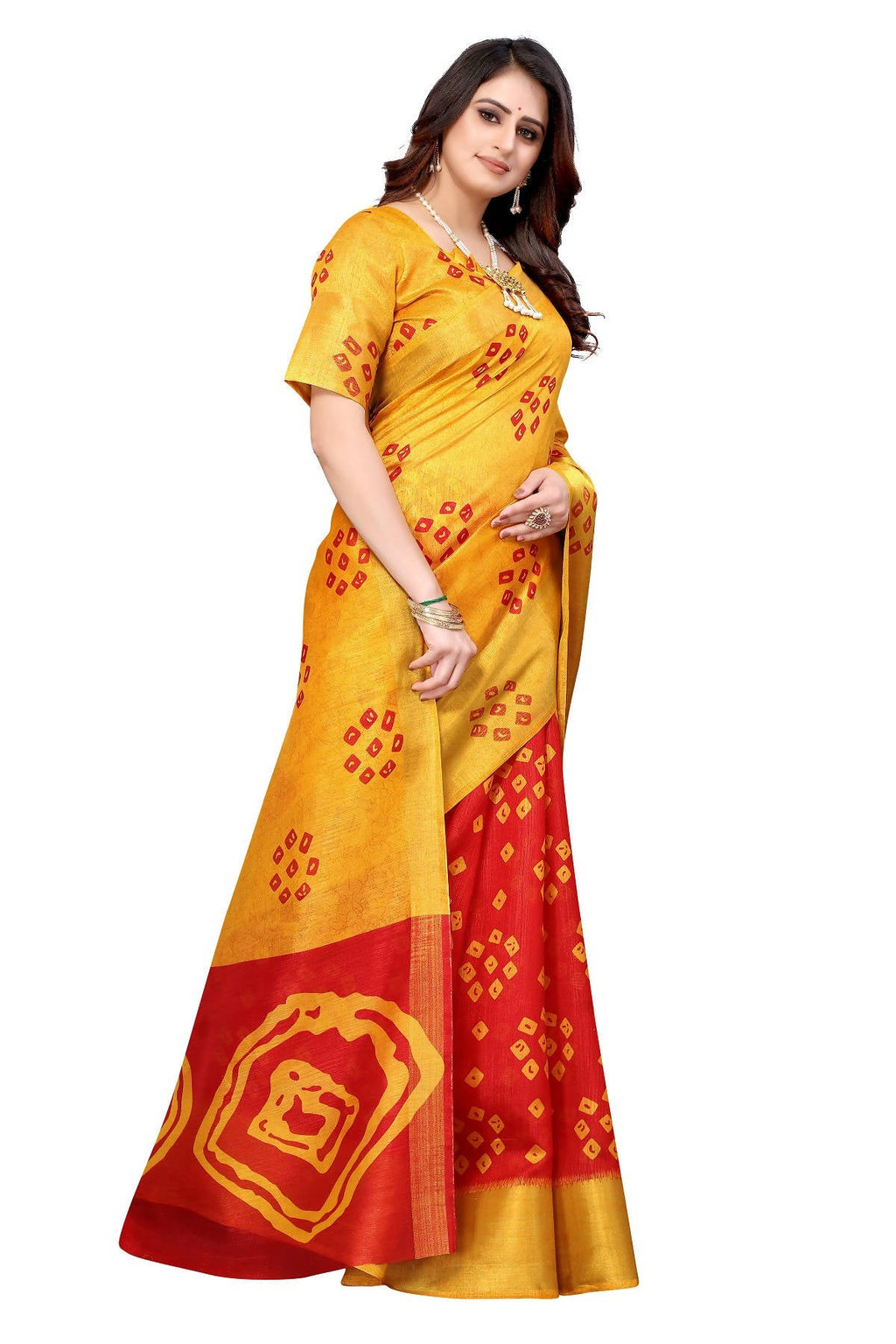 Vamika Ethnic Fire Red Jari Border Linen Saree