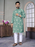 Rama Green Wedding Wear Designer Mens Kurta with Pyjamas by Infinity Export
