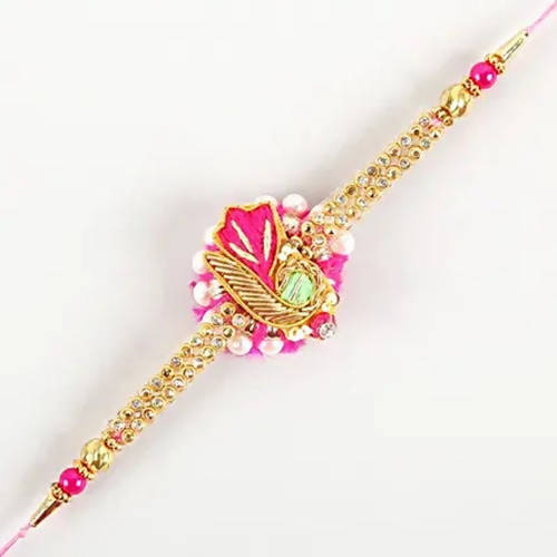 Delightful Pink Zardosi Rakhi & Fruit N Nut Chocolates