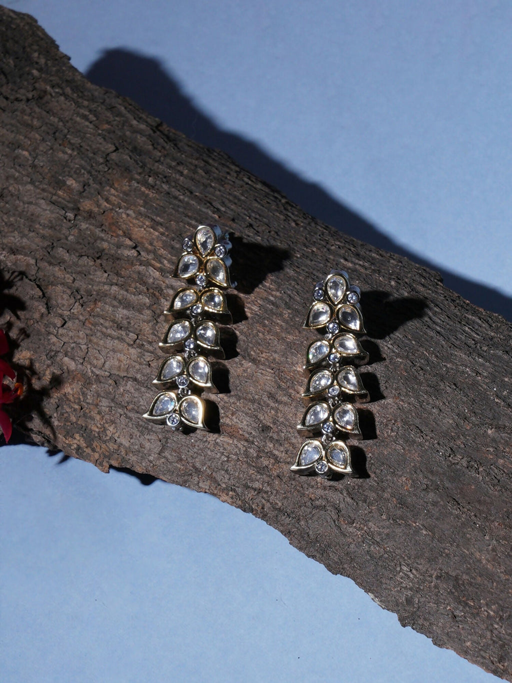 Long Kundan Earrings (silver) - Ruby Raang