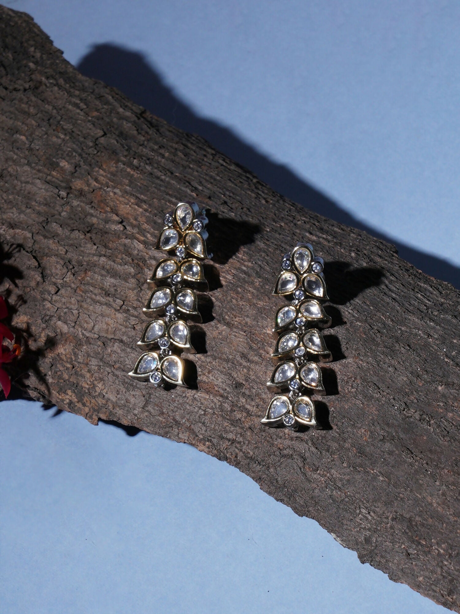 Long Kundan Earrings (silver) - Ruby Raang