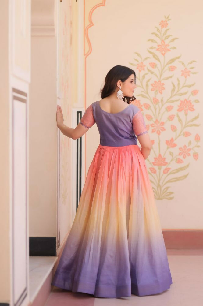 Vastranavya Purple Gold Crush Padding With Beads Embroidered Work Gown